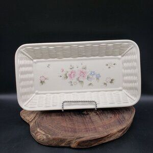 Pfaltzgraff Tea Rose Bread Tray 12.25" Rectangular Basket Weave USA Vintage